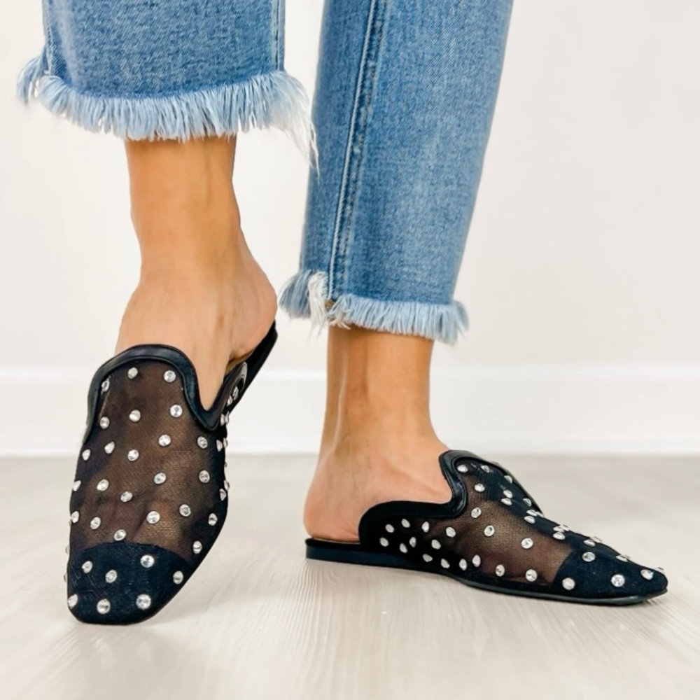 Chic Black Mesh Embellished Mules Corkys
